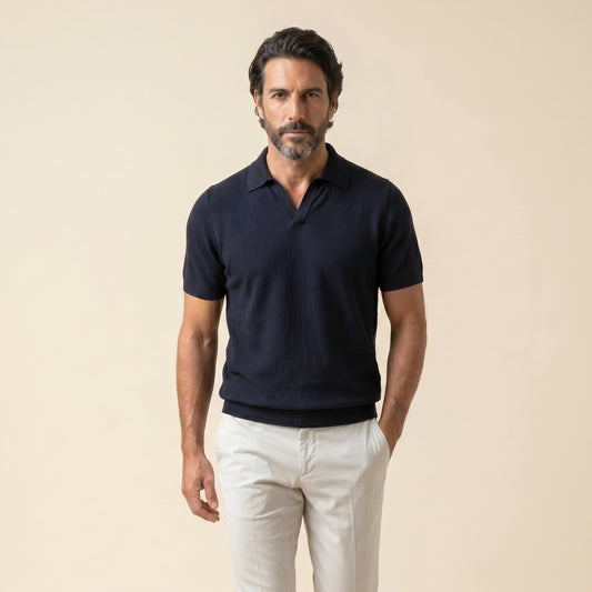 Buttonless Polo Cotton Crepe │ Navy