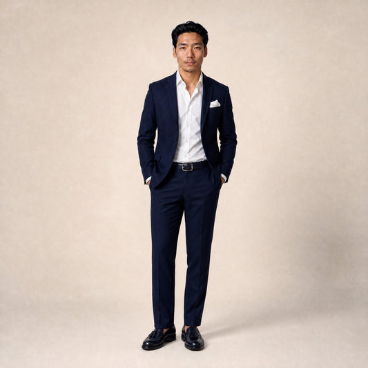 Notch Lapel, 2 pcs Suit, Navy, Mix Wool, Carreman