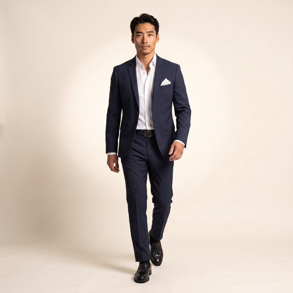 Notch Lapel, 2 pcs Suit, Navy, Mix Wool, Carreman