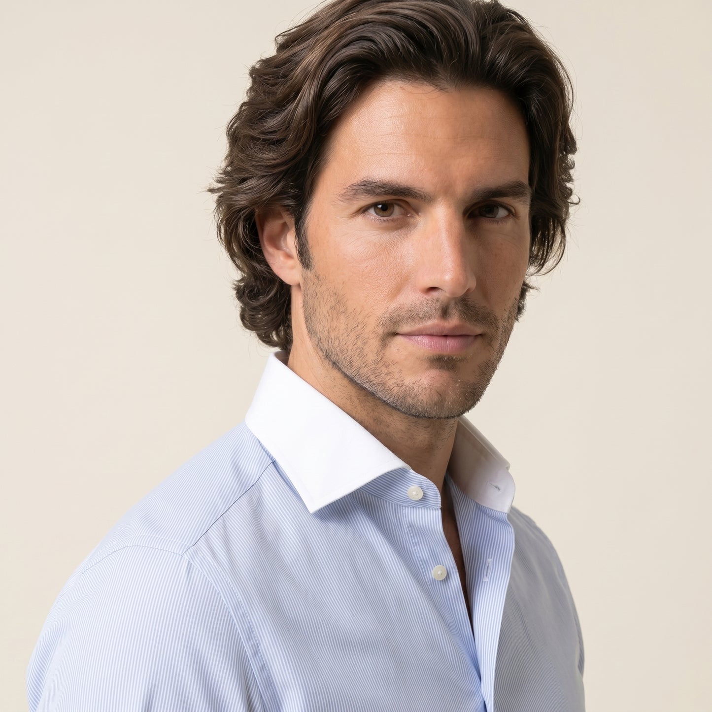 Shirt, Light Blue Stripe Poplin, Pure Cotton, Thomas Mason