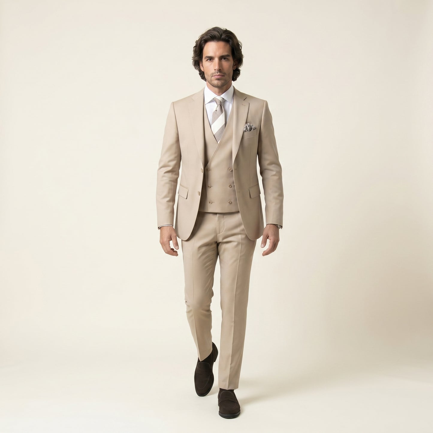 Notch Lapel, 2pcs Suit, Beige, Pure Wool, Vitale Barberis