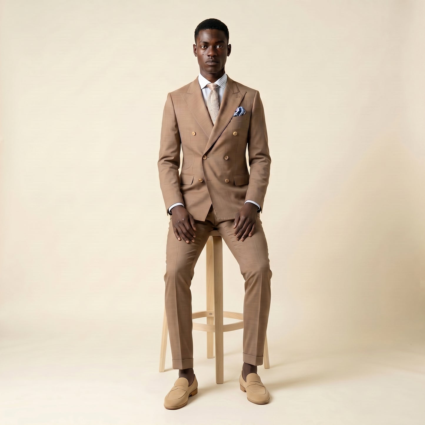 Double Breasted 6 on 2, 2 pcs Suit, Brown, Superfine Merino Wool, Loro Piana Zelander