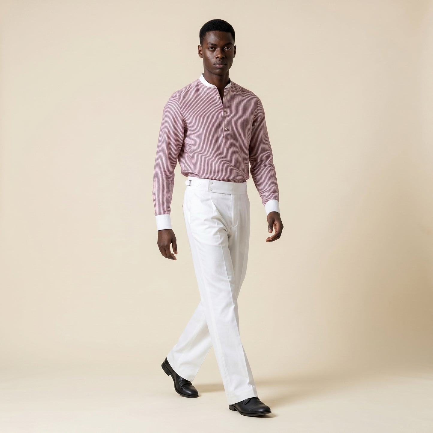 Polo Shirt, Red Stripes, Pure Linen, Ariston