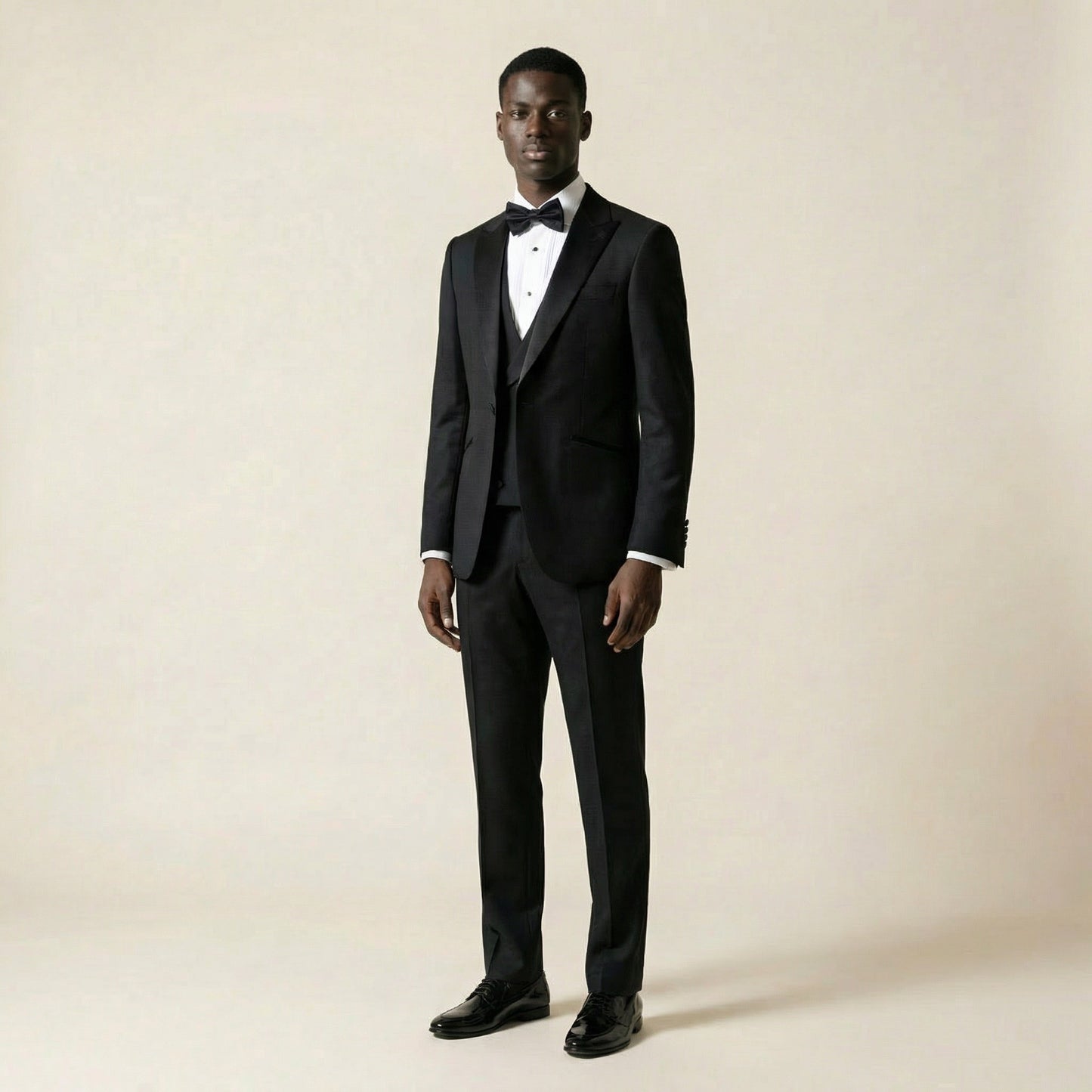 Peak Satin Lapel, Black, 2 pcs Tuxedo, Wool and Silk, Zignone