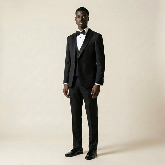 Peak Satin Lapel, Black, 2 pcs Tuxedo, Wool and Silk, Zignone