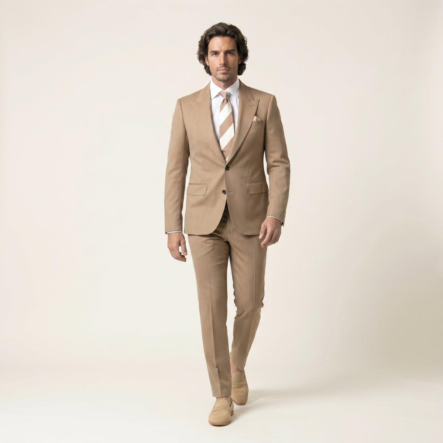 Peak Lapel, 2 pcs Suit, Camel, Pure Wool, Super 130's, F.T. Di Delfino