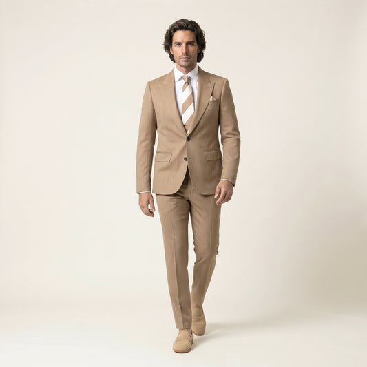 Peak Lapel, 2 pcs Suit, Camel, Pure Wool, Super 130's, F.T. Di Delfino