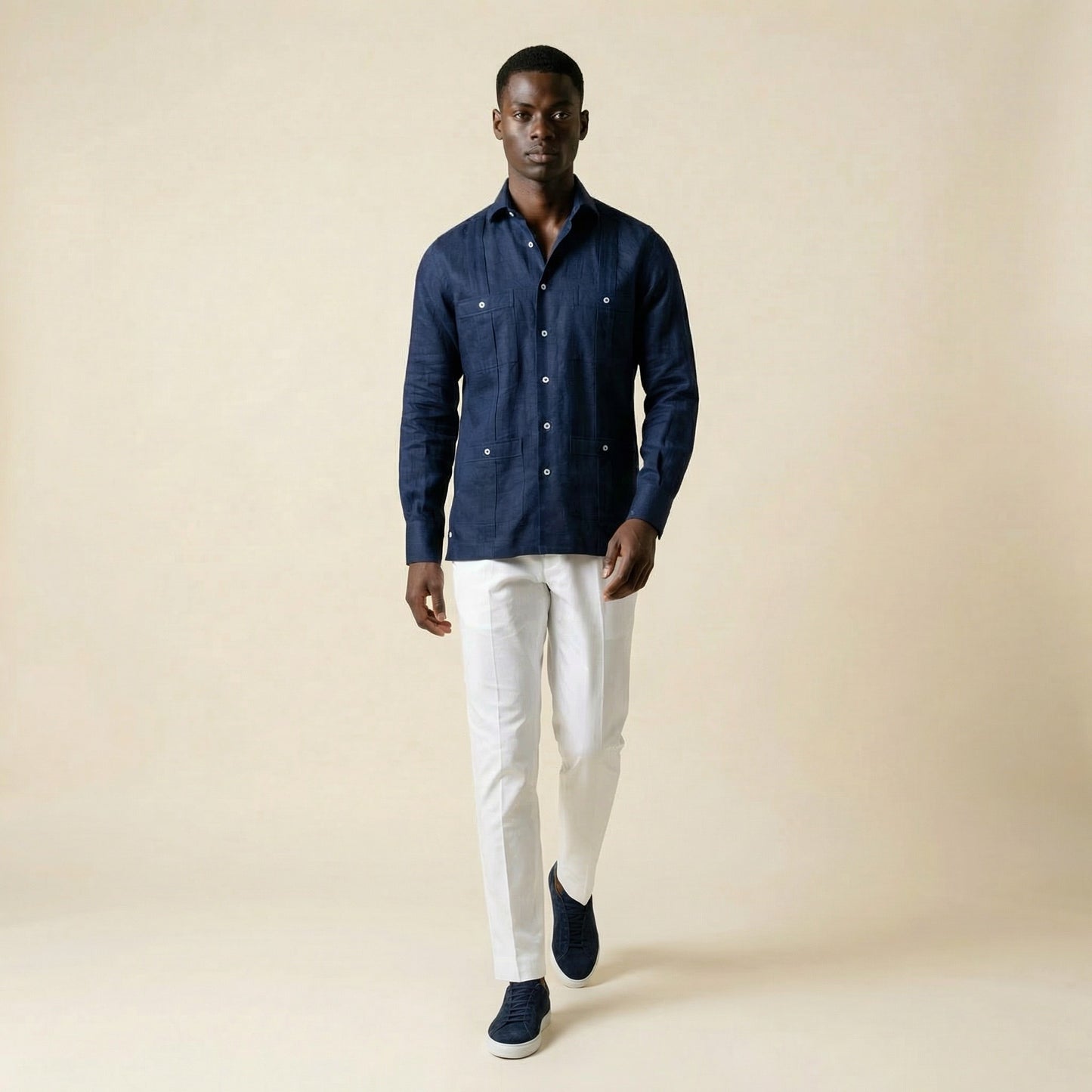 Cuban Shirt, Navy, Pure Linen