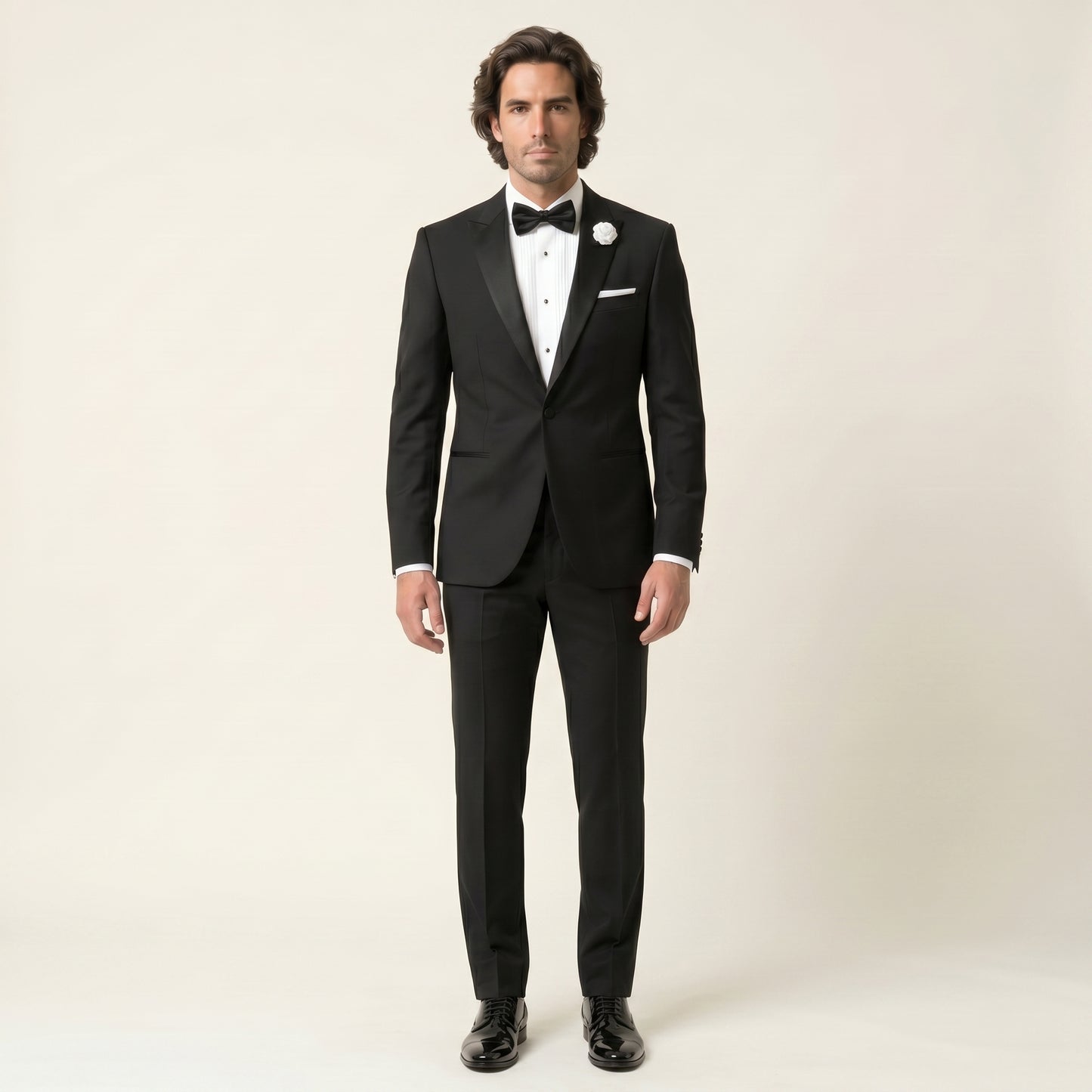 Peak Satin Lapel, Black, Tuxedo, Wool & Mohair, Loro Piana "Kid Mohair"