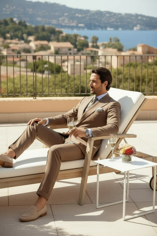 Peak Lapel Double Breasted 6 on 2, Brown, Reda Super 110'S