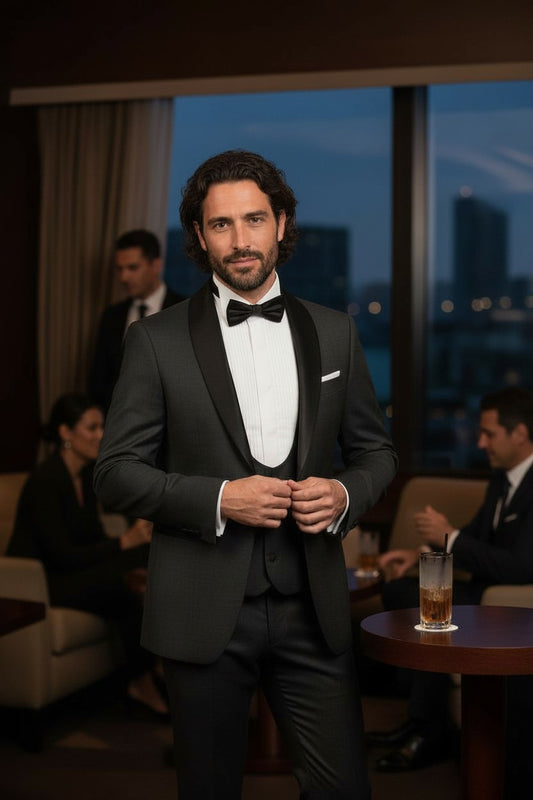 Shawl Satin Lapel, Olive, Tuxedo 2pcs, Vitale Barberis Wool & Mohair