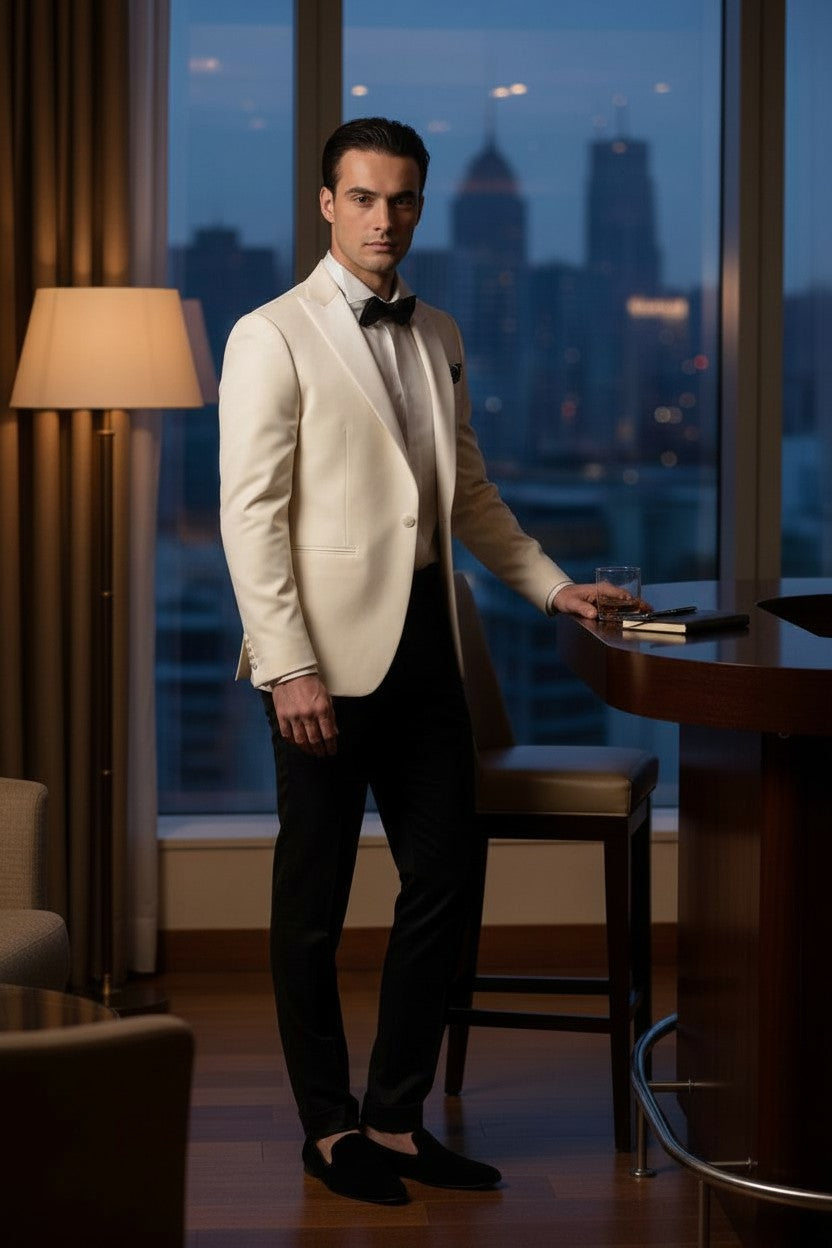 Peak Lapel, Off white, Tuxedo Dinner Jacket, Reda Super 110'S