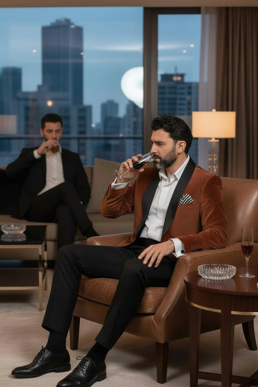 Shawl Satin Lapel, Rust Velvet, Tuxedo Jacket, Pontoglio