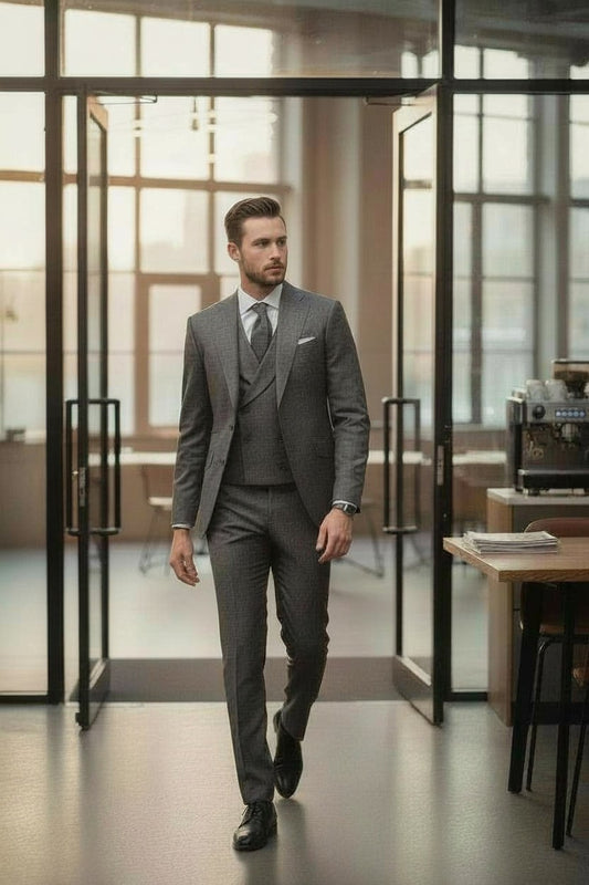 Notch Lapel, Grey Suit, 2pcs, Vitale Barberis