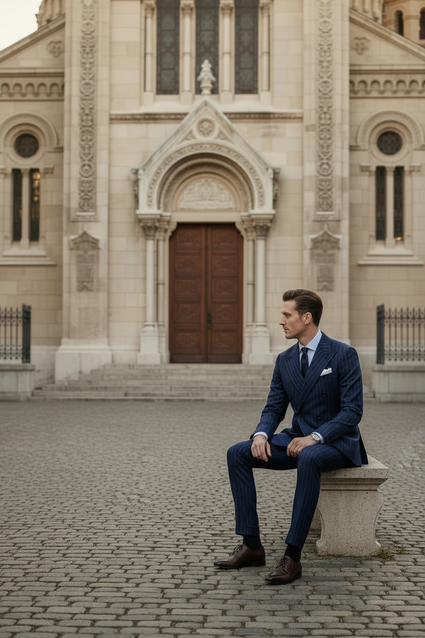 Double Breasted 4 on 1, 2 pcs Suit, Blue, Superfine Australian Wool, Zegna