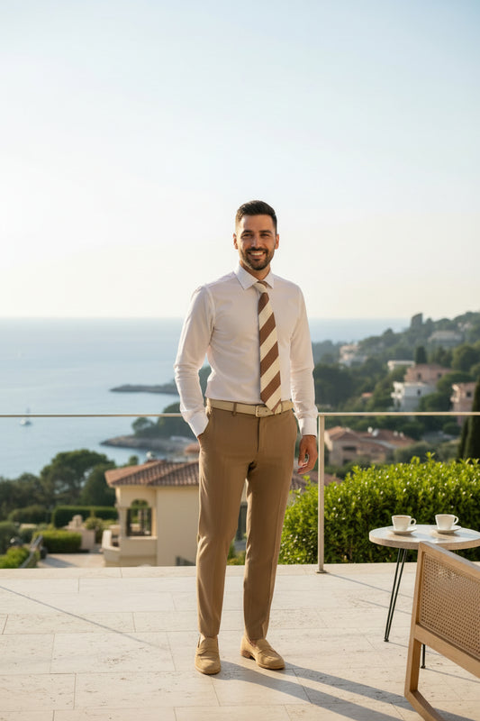 Camel Herringbone Trousers with belt loops Zignone