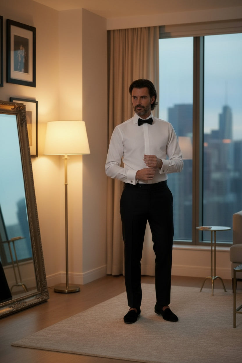 Tuxedo Shirt, Hidden Buttons, White Twill