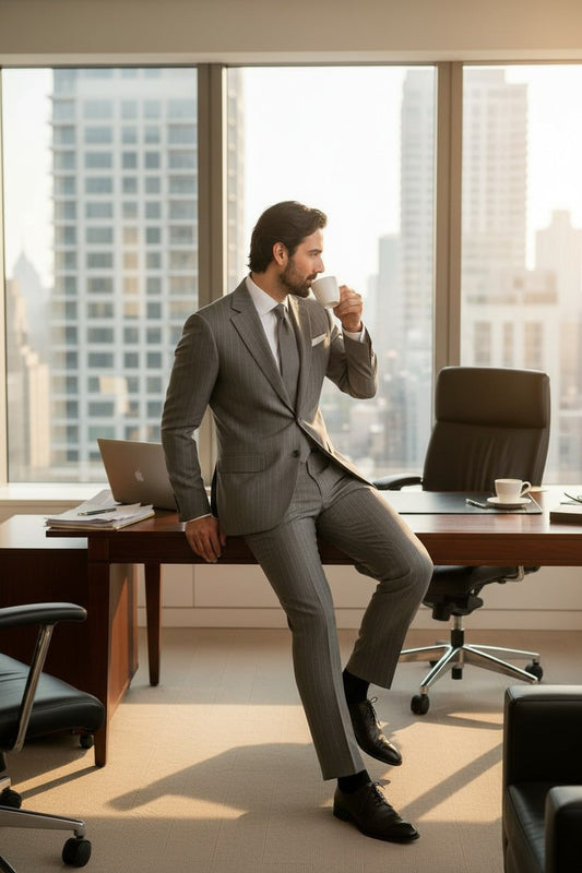 Notch Lapel, Grey Stripes Suit, Vitale Barberis