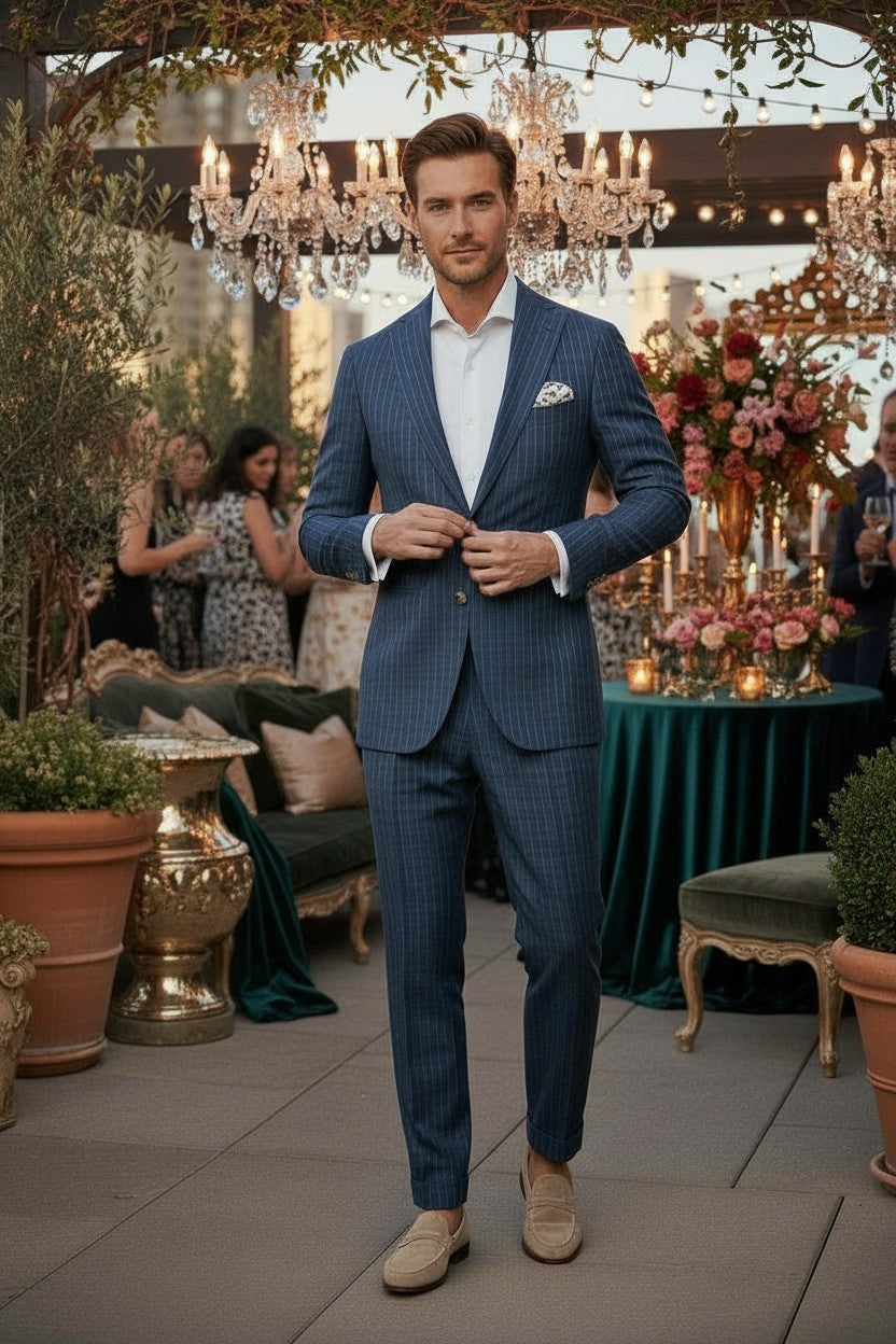Notch Lapel, 2 pcs Suit, Blue, Pure Linen, Solbiati