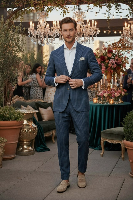 Notch Lapel, 2 pcs Suit, Blue, Pure Linen, Solbiati