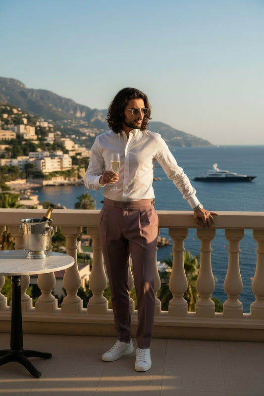 Dusty Rose Trousers with 2 back pleats and adjusters Vitale Barberis