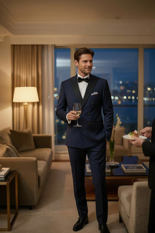 Peak Satin Lapel Double Breasted 6 on 2, Royal Blue, Tuxedo, Zignone Crep