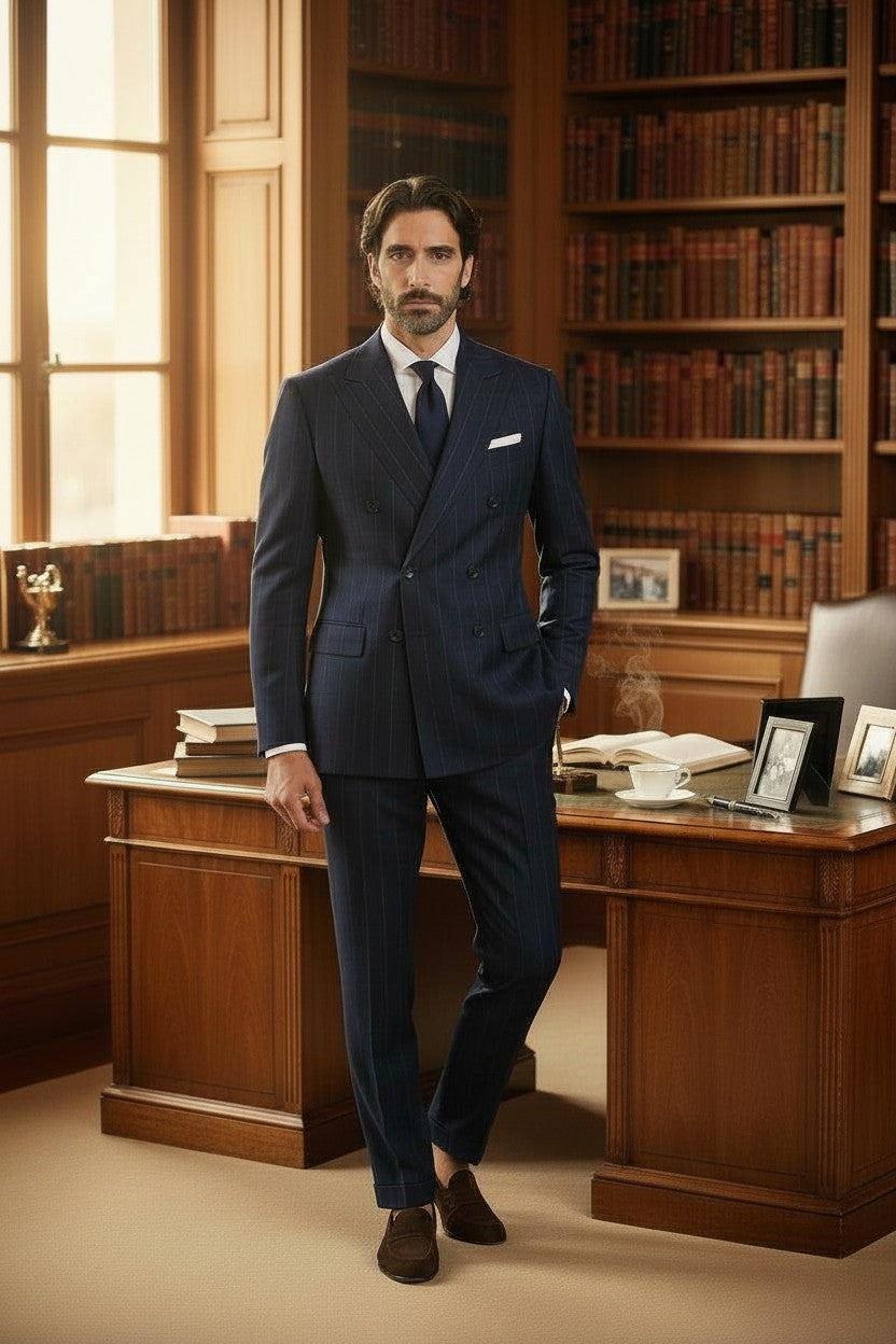 Double Breasted 6 on 2, 2 pcs Suit, Blue, Pure Wool, Zegna