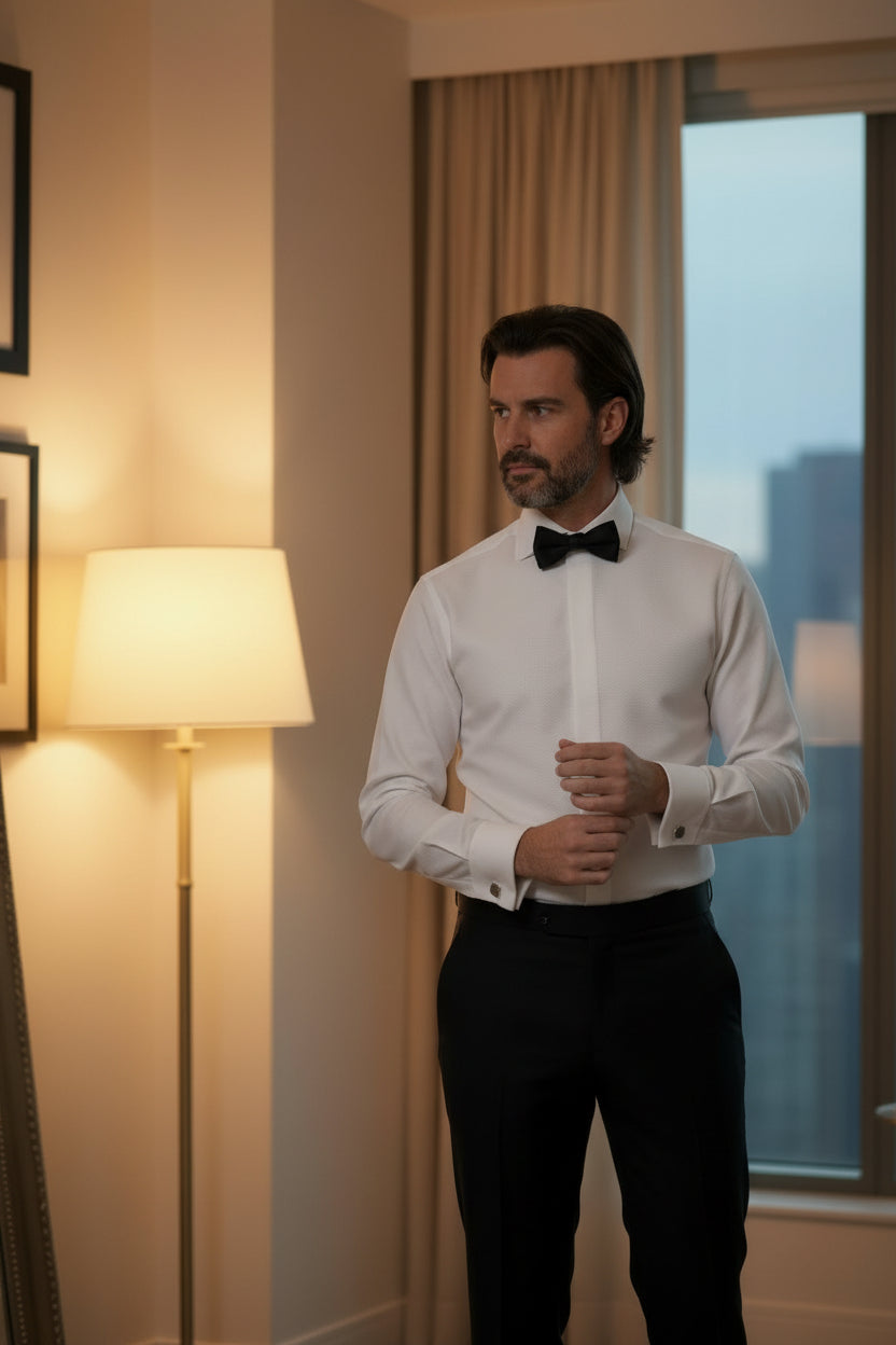 Tuxedo Shirt, Hidden Buttons, White Twill