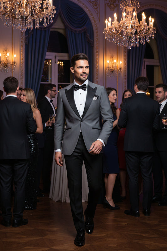 Peak Satin Lapel, Light Grey, Tuxedo Jacket, Vitale Barberis 110'S