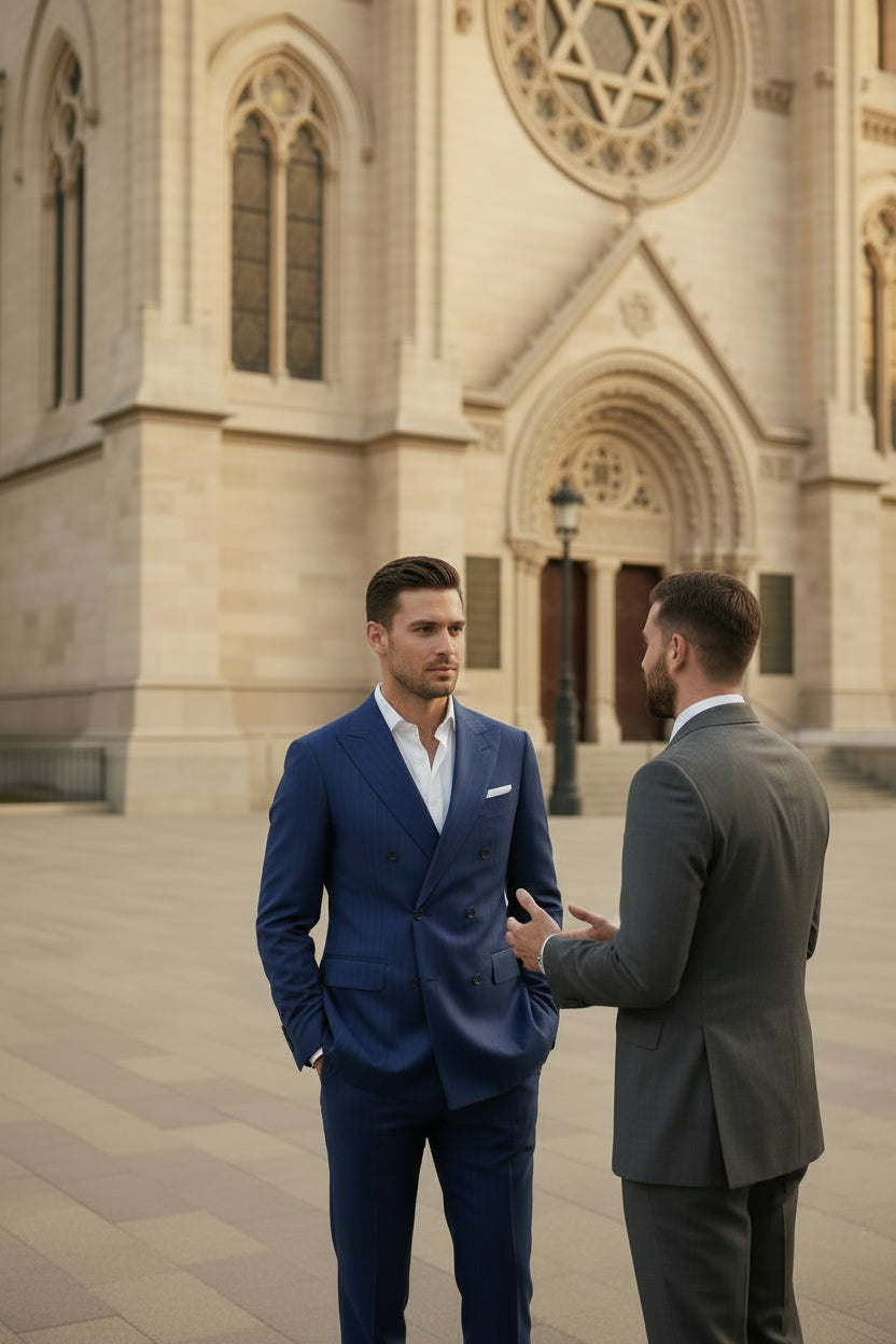 Double Breasted 4 on 1, 2 pcs Suit, Blue, Superfine Australian Wool, Zegna