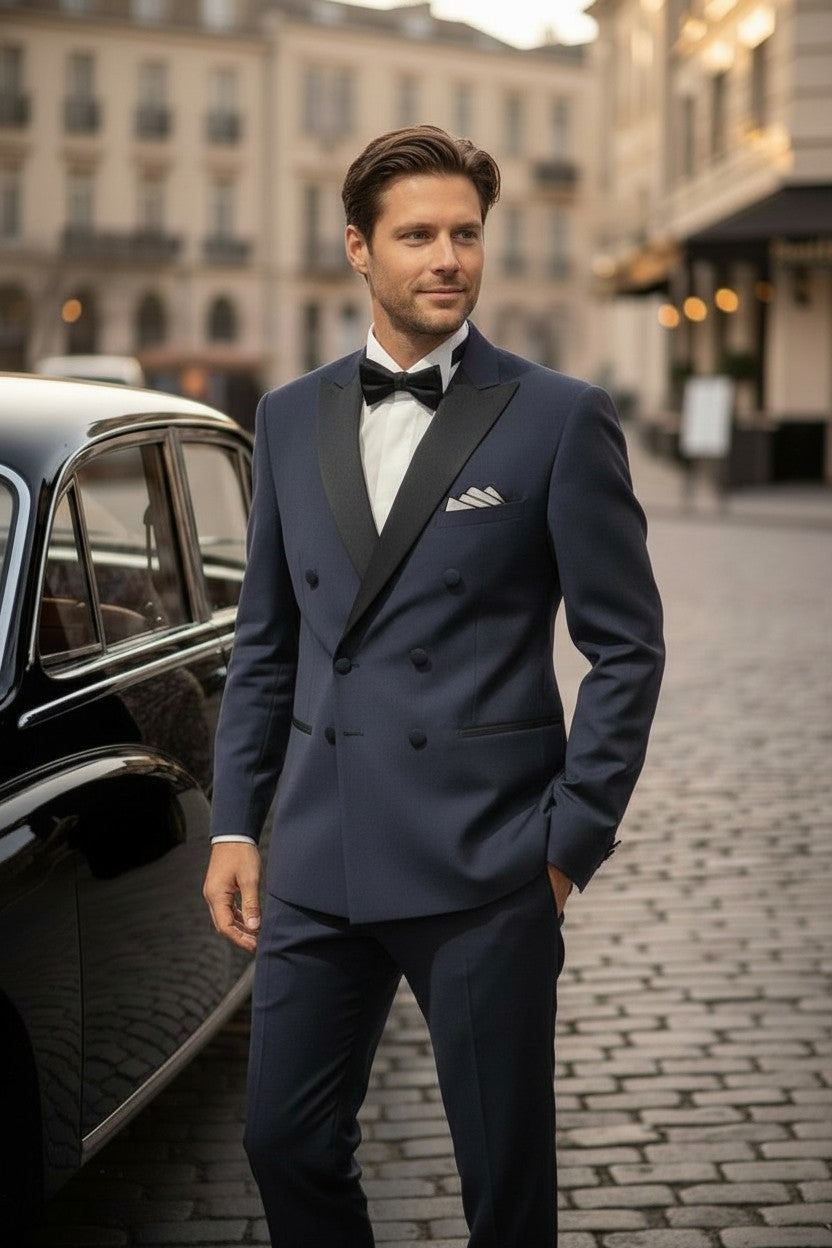 Peak Satin Lapel Double Breasted 6 on 2, Royal Blue, Tuxedo, Zignone Crep
