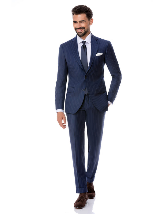 Medium blue stripe, suit notch lapel, Super 150'S from Drappers