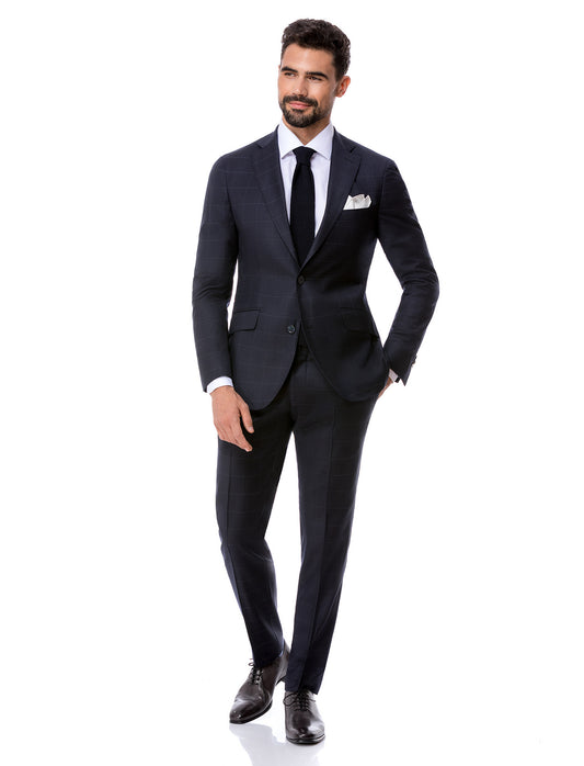Navy check Suit notch lapel, Blazon super 150'S from Drappers