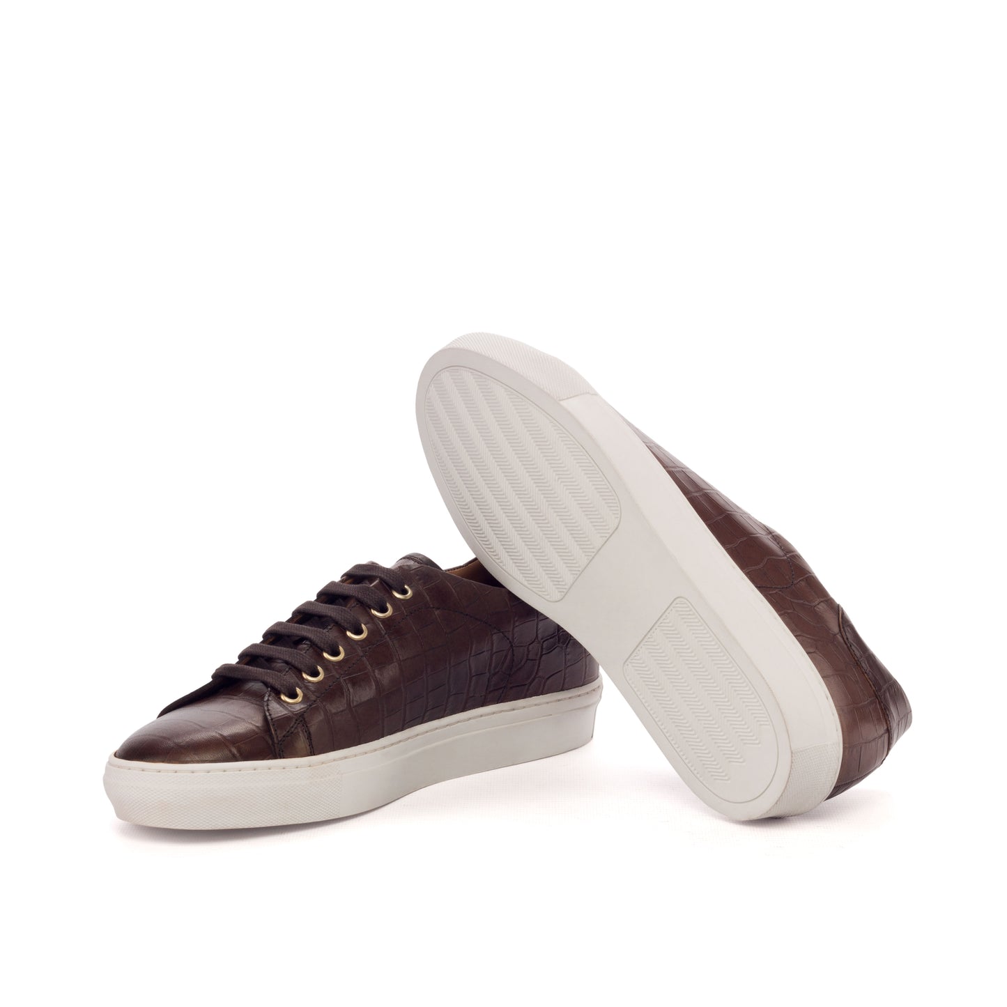 Leather Croc-Effect Trainer │ Brown