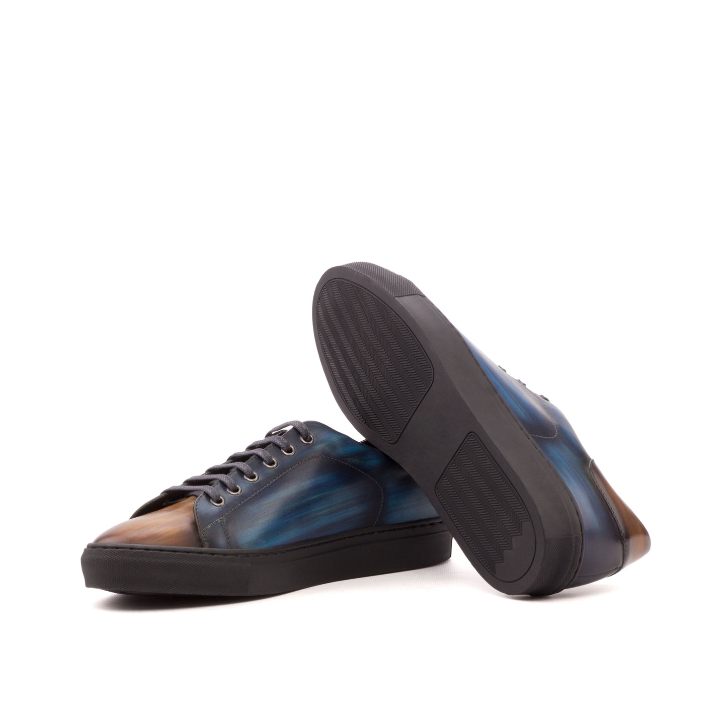 Sneakers mix color patina blue & cognac leather